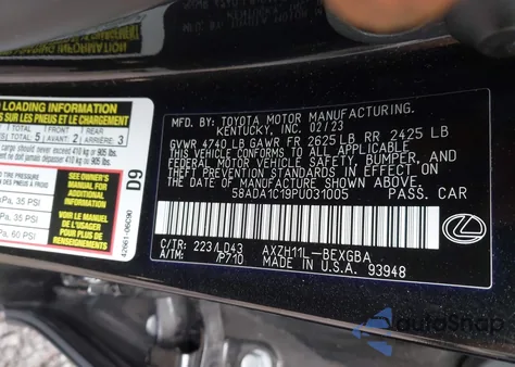 2023 Lexus Es 300H z USA, uszkodzony, nr VIN 58ADA1C19PU031005